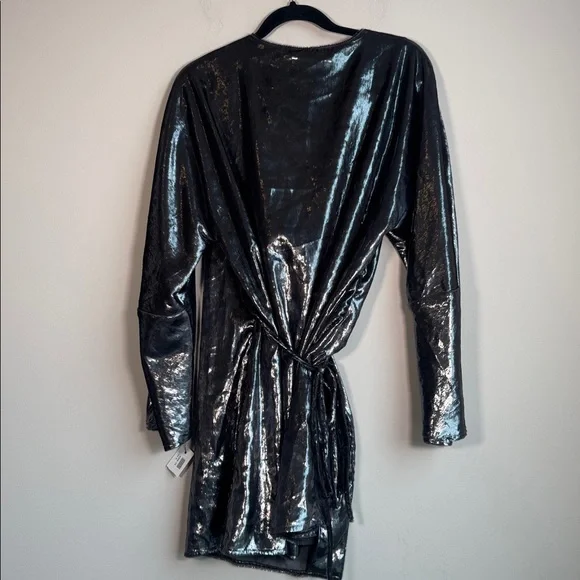 NWT BEARE PARK Velvet Mini Wrap Dress in Silver Tinsel - US 6 - Picture 6 of 8